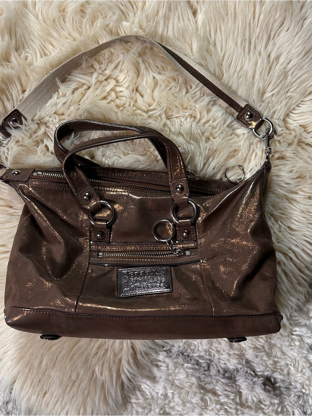 Coach Poppy Sling/Shoulder BagPurse Glittery Bronze - Picture 10 of 10